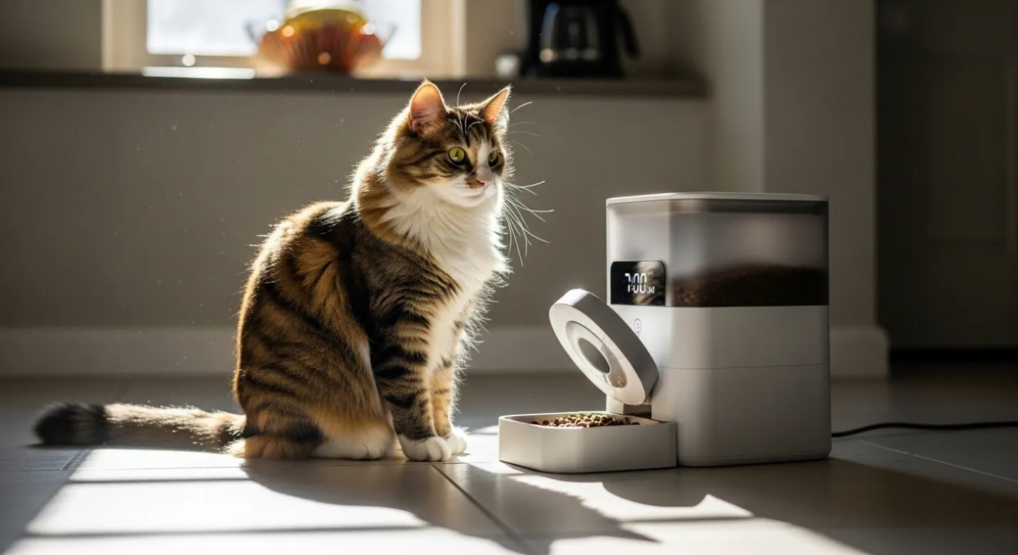 Distribuição programada da ração em alimentadores automáticos para pets